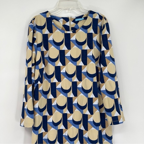 J McLaughlin Dress Women Size XL Catalina Cloth Geometric Print tan Blue - Picture 4 of 10